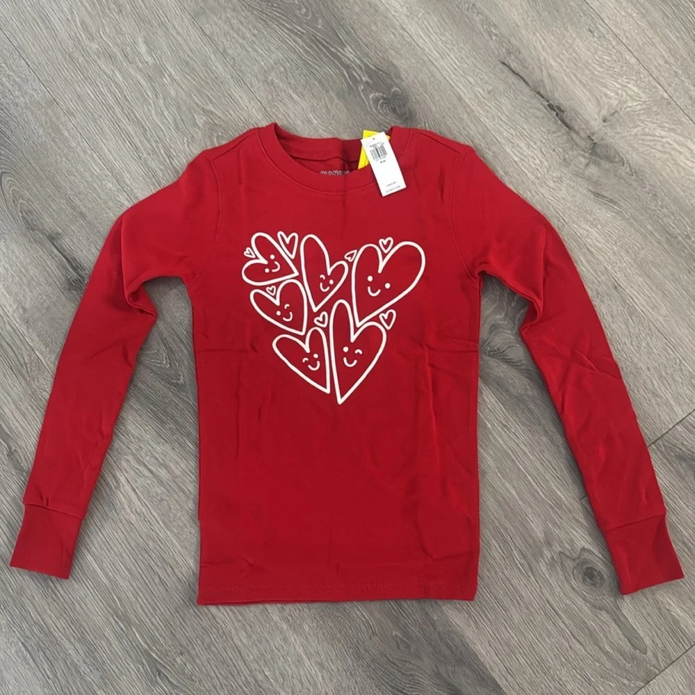 Old Navy Kids Medium Pajama Set Long Sleeve Long Pants with White Hearts NWT